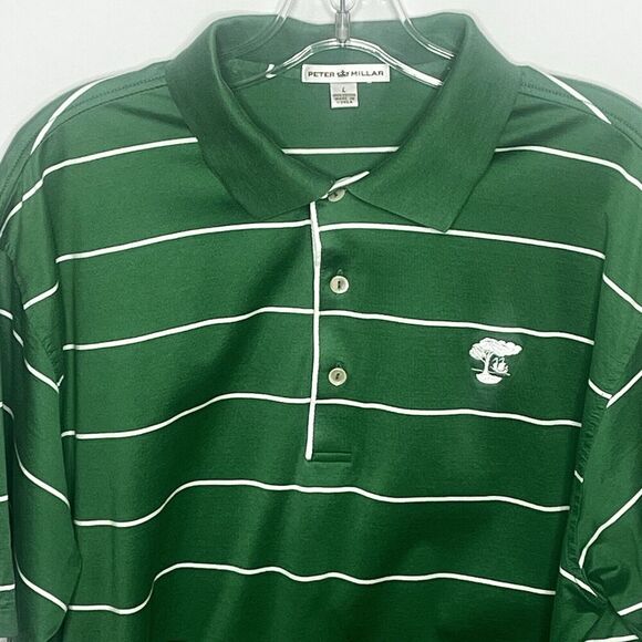 Peter Millar Polo Green White Stripped Short Sleeve Shirt Mens Size Large - Picture 2 of 5